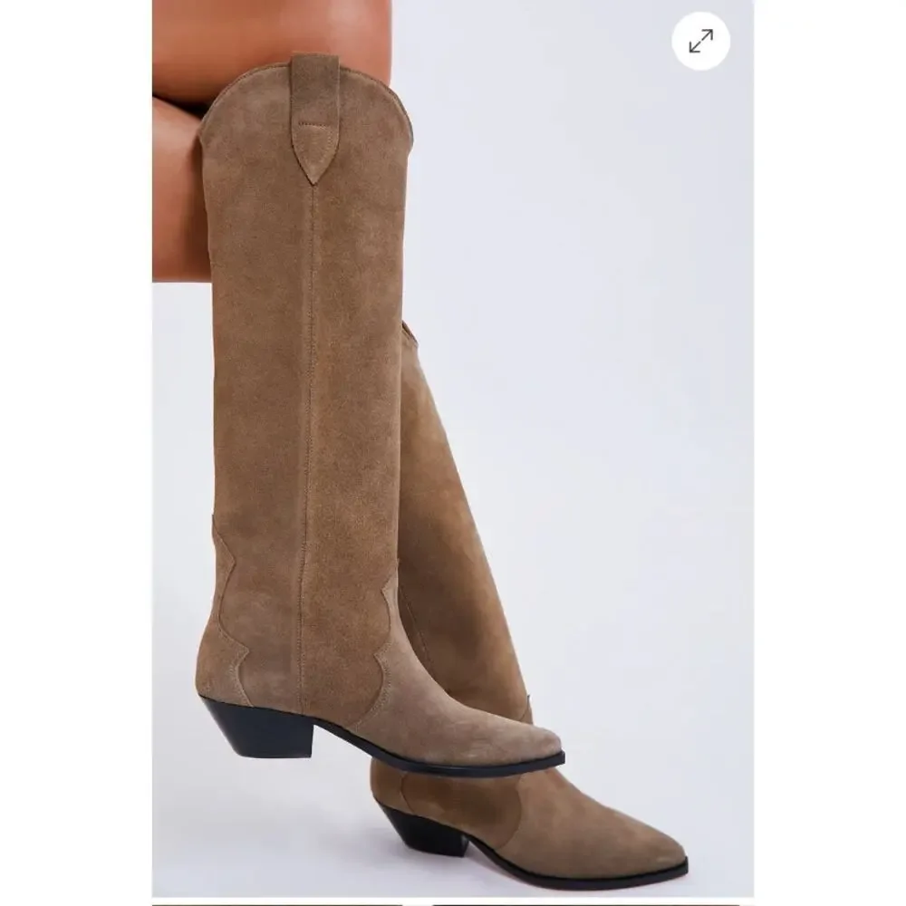 Isabel Marant Denvee Suede Knee High Boots Women EU 38 US 8 Taupe Western‎ - Picture 2 of 16